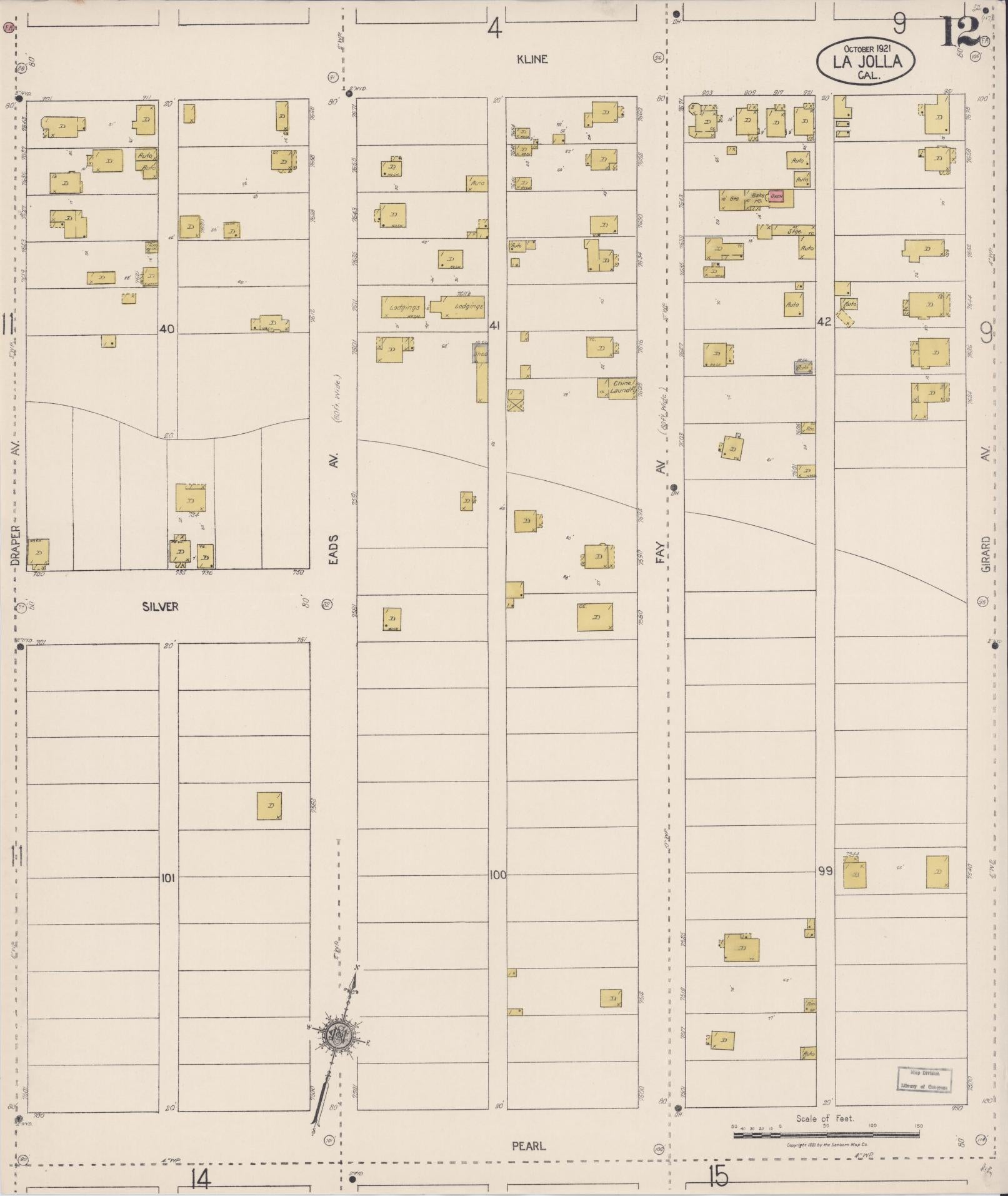 Sanborn Fire Insurance Map from La Jolla, San Diego County, California (1921), Sheet #0012 - Historic Sanborn Fire Insurance Map Print, vintage old map wall art, antique decor, genealogy gift, California California map