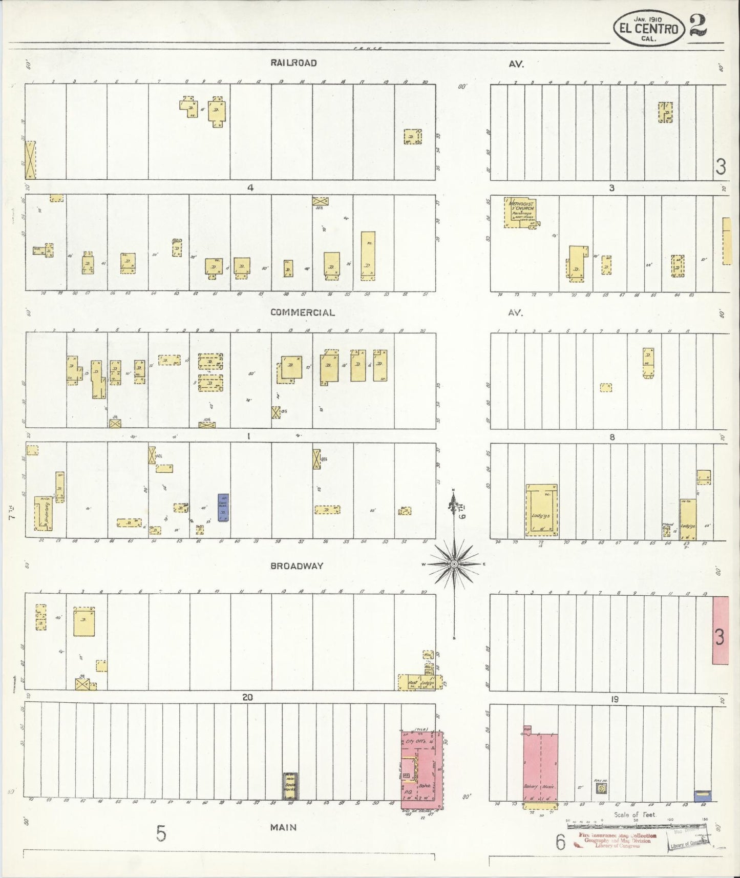Sanborn Fire Insurance Map from El Centro, Imperial County, California (1910), Sheet #0002 - Complete Map Set gallery image, historic Sanborn map, vintage wall art, California California
