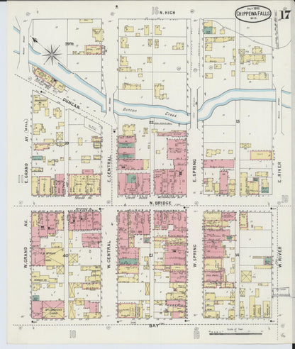 Sanborn Fire Insurance Map from Chippewa Falls, Chippewa County, Wisconsin (1895), Sheet #0017 - Historic Sanborn Fire Insurance Map Print, vintage old map wall art, antique decor, genealogy gift, Wisconsin Wisconsin map