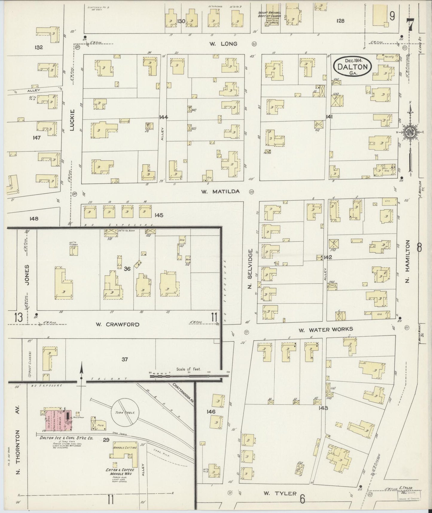 Sanborn Fire Insurance Map from Dalton, Whitfield County, Georgia (1914), Sheet #0007 - Complete Map Set gallery image, historic Sanborn map, vintage wall art, Georgia Georgia