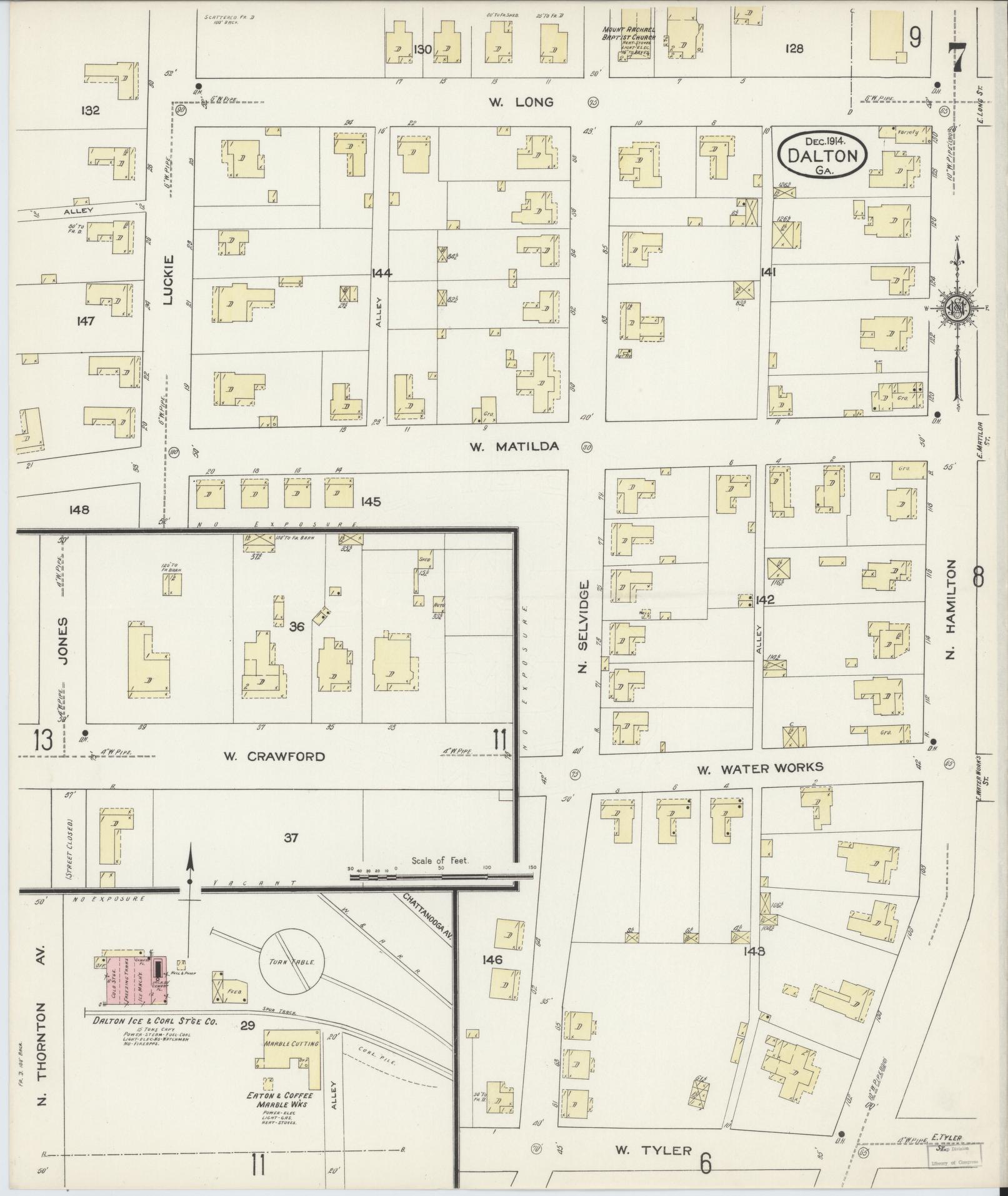 Sanborn Fire Insurance Map from Dalton, Whitfield County, Georgia (1914), Sheet #0007 - Complete Map Set gallery image, historic Sanborn map, vintage wall art, Georgia Georgia