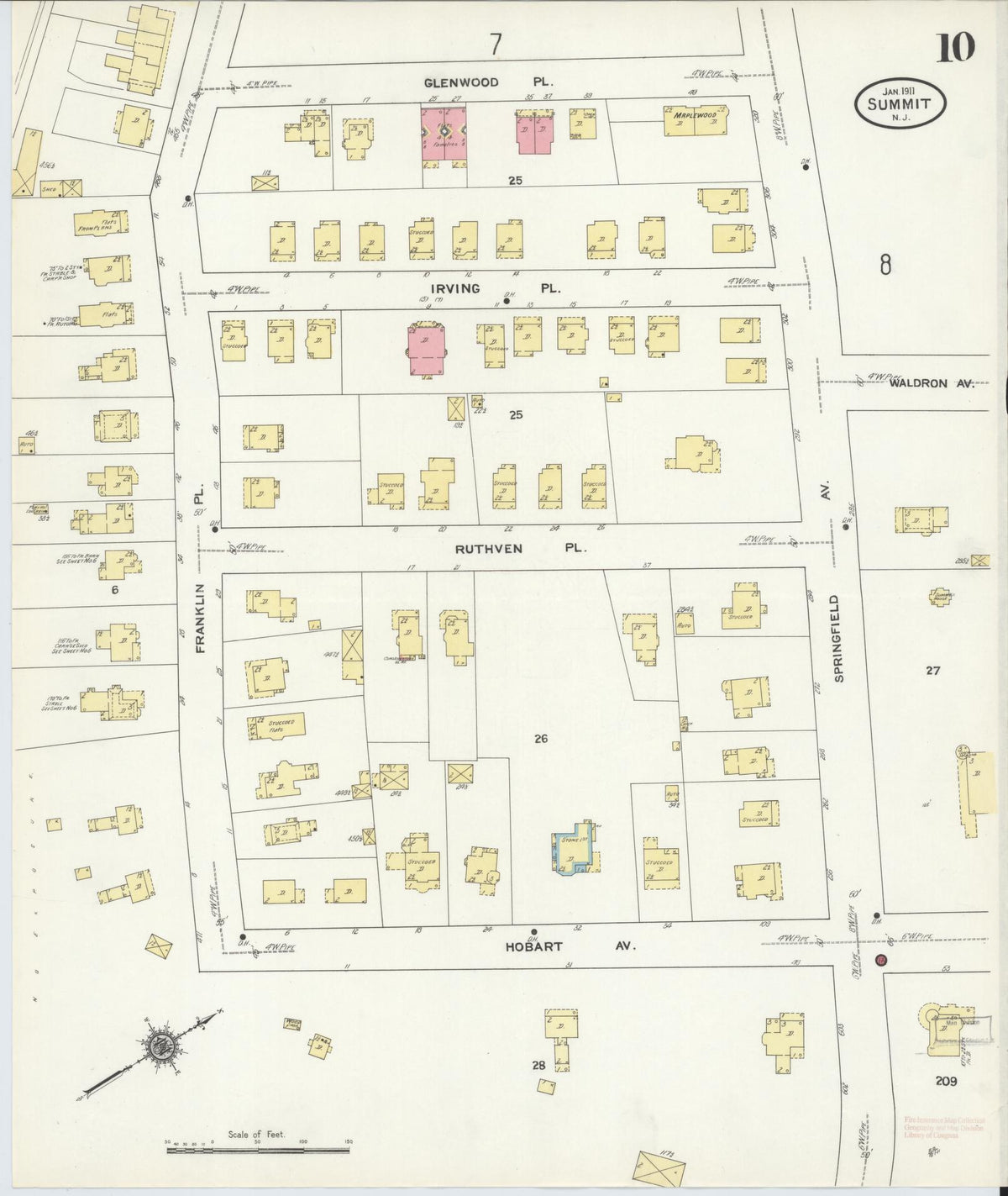Sanborn Fire Insurance Map from Summit, Union County, New Jersey (1911), Sheet #0010 - Complete Map Set gallery image, historic Sanborn map, vintage wall art, New Jersey New Jersey