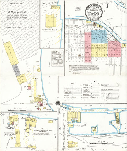 Sanborn Fire Insurance Map from Saint Maries, Benewah County, Idaho (1921), Sheet #0001 - Historic Sanborn Fire Insurance Map Print, vintage old map wall art, antique decor, genealogy gift, Idaho Idaho map