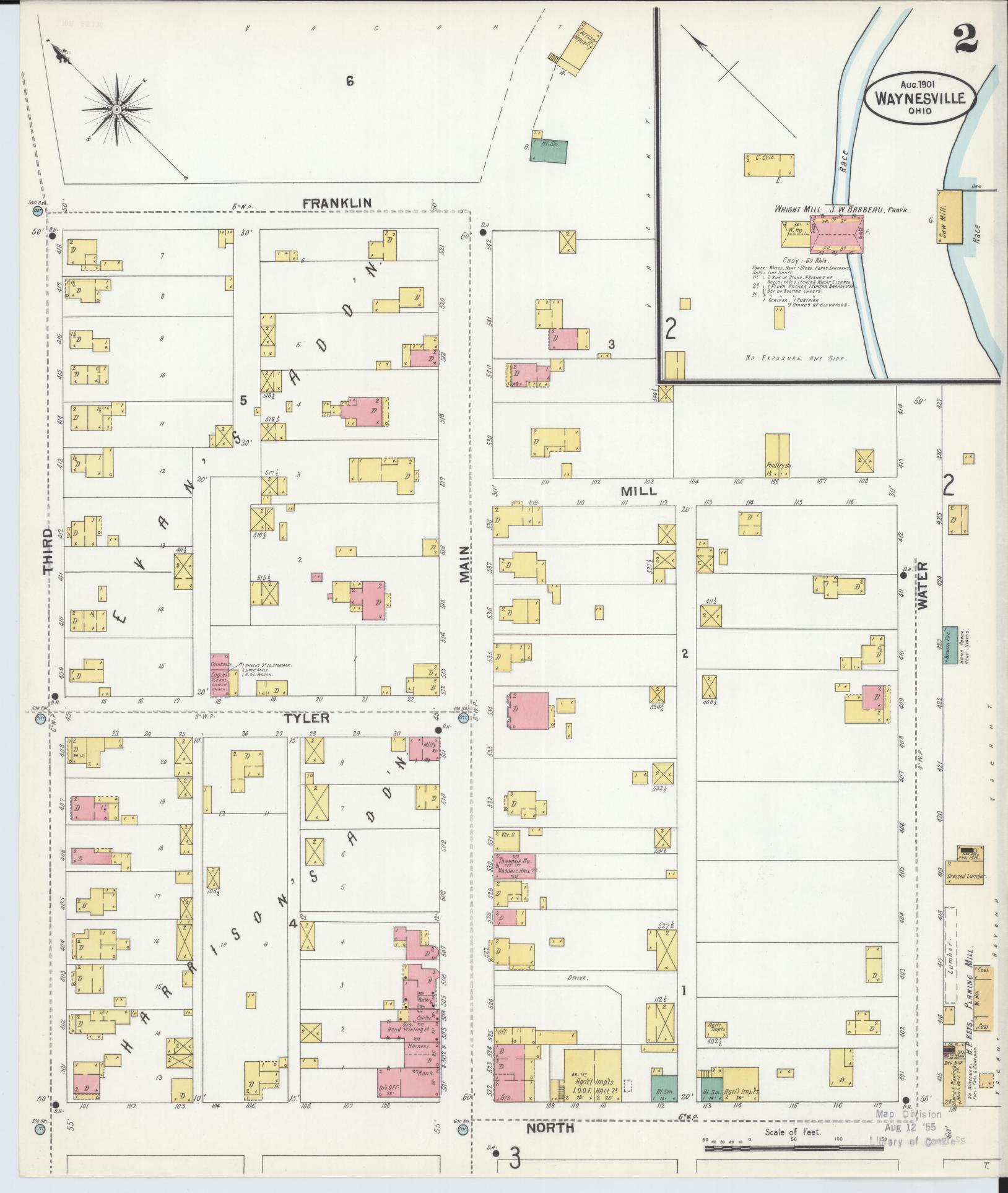 Sanborn Fire Insurance Map from Waynesville, Warren County, Ohio (1901), Sheet #0002 - Historic Sanborn Fire Insurance Map Print, vintage old map wall art, antique decor, genealogy gift, Ohio Ohio map