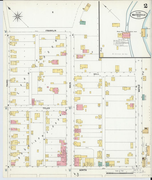 Sanborn Fire Insurance Map from Waynesville, Warren County, Ohio (1901), Sheet #0002 - Historic Sanborn Fire Insurance Map Print, vintage old map wall art, antique decor, genealogy gift, Ohio Ohio map