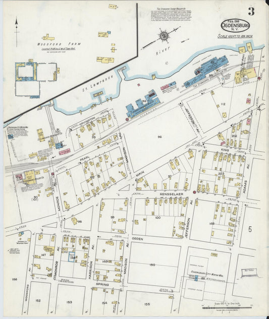Sanborn Fire Insurance Map from Ogdensburg, St. Lawrence County, New York (1918), Sheet #0003 - Historic Sanborn Fire Insurance Map Print, vintage old map wall art, antique decor, genealogy gift, New York New York map