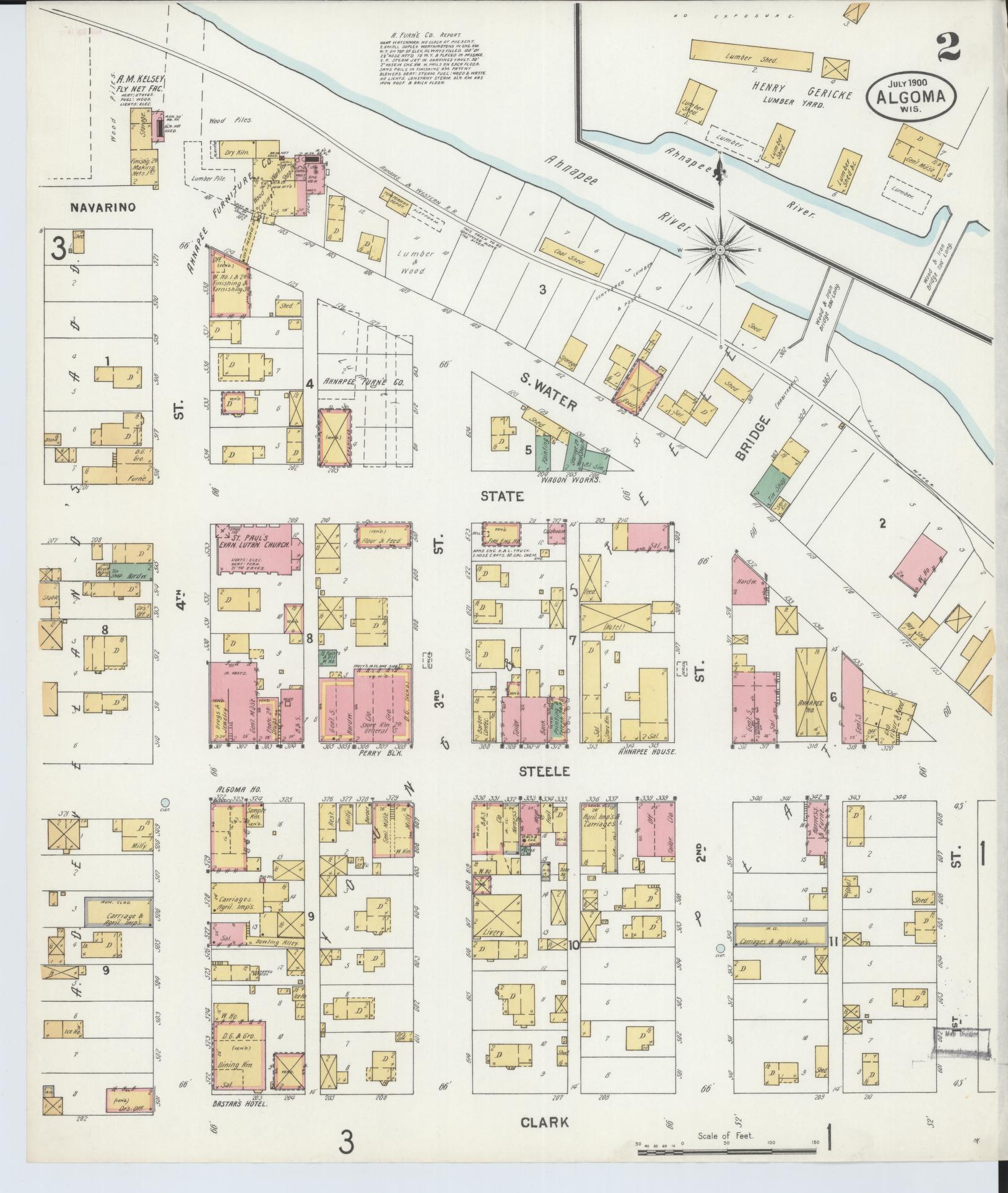 Sanborn Fire Insurance Map from Algoma, Kewaunee County, Wisconsin (1900), Sheet #0002 - Historic Sanborn Fire Insurance Map Print, vintage old map wall art, antique decor, genealogy gift, Wisconsin Wisconsin map