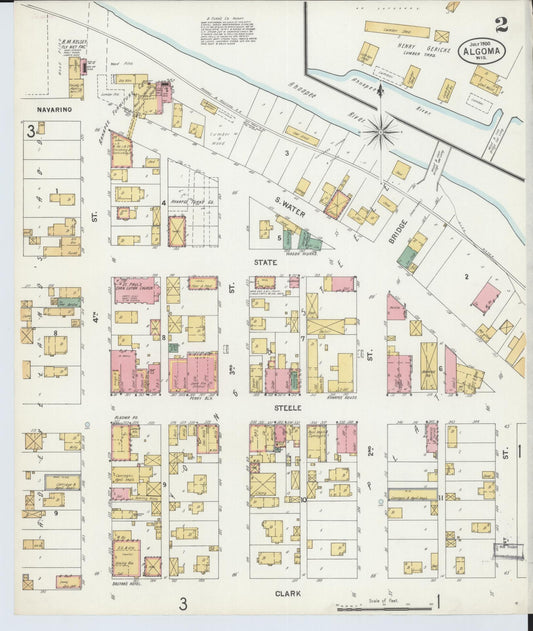 Sanborn Fire Insurance Map from Algoma, Kewaunee County, Wisconsin (1900), Sheet #0002 - Historic Sanborn Fire Insurance Map Print, vintage old map wall art, antique decor, genealogy gift, Wisconsin Wisconsin map