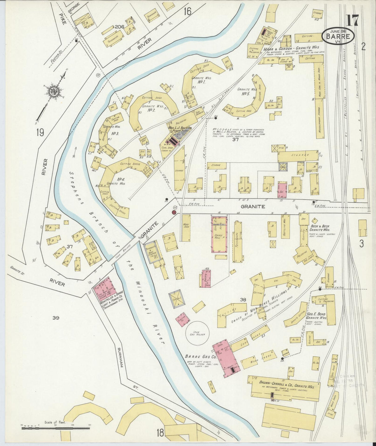 Sanborn Fire Insurance Map from Barre, Washington County, Vermont (1916), Sheet #0017 - Historic Sanborn Fire Insurance Map Print, vintage old map wall art, antique decor, genealogy gift, Vermont Vermont map