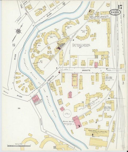 Sanborn Fire Insurance Map from Barre, Washington County, Vermont (1916), Sheet #0017 - Historic Sanborn Fire Insurance Map Print, vintage old map wall art, antique decor, genealogy gift, Vermont Vermont map