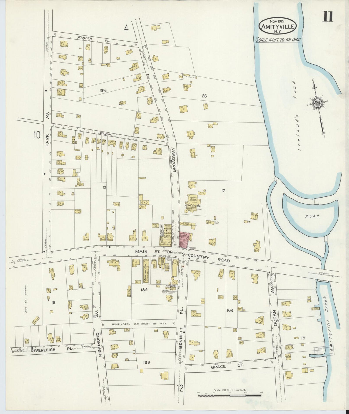 Sanborn Fire Insurance Map from Amityville, Suffolk County, New York (1915), Sheet #0011 - Complete Map Set gallery image, historic Sanborn map, vintage wall art, New York New York