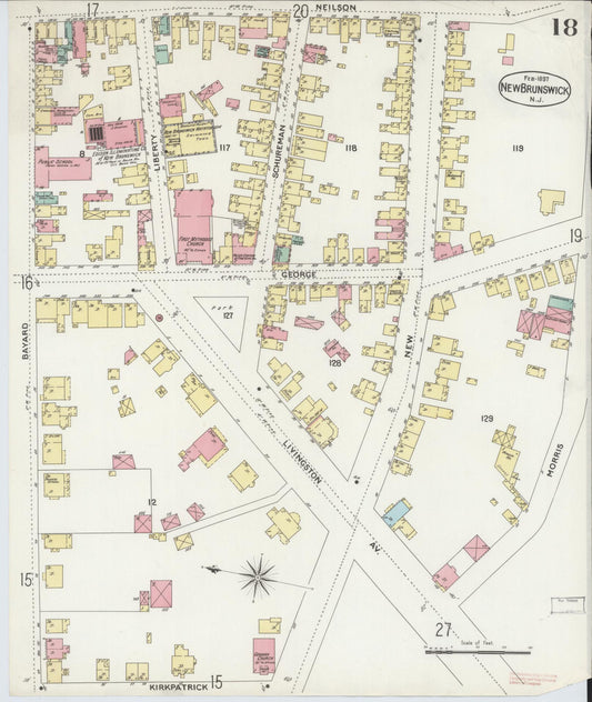 Sanborn Fire Insurance Map from New Brunswick, Middlesex County, New Jersey (1897), Sheet #0018 - Historic Sanborn Fire Insurance Map Print, vintage old map wall art, antique decor, genealogy gift, New Jersey New Jersey map