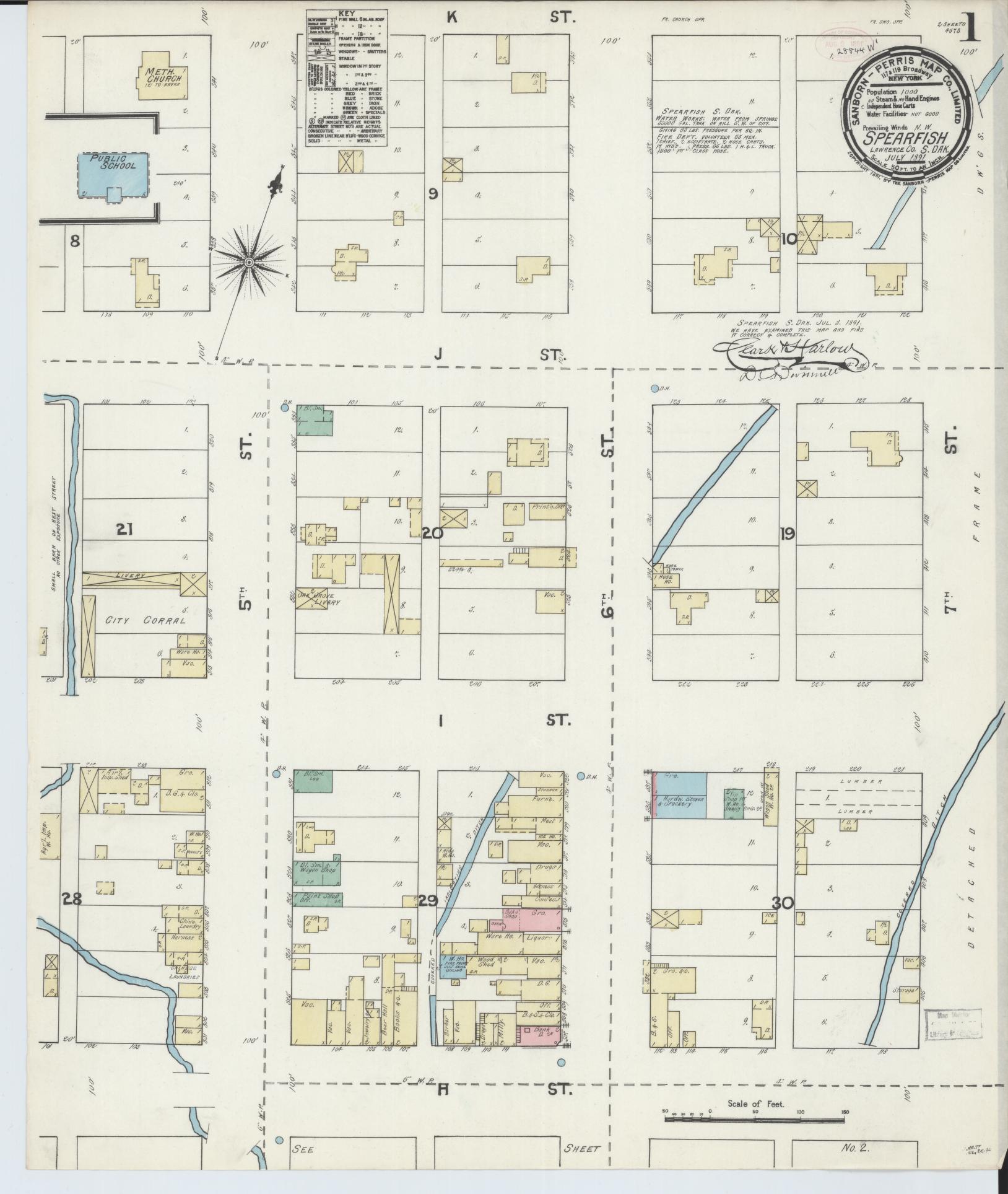 Sanborn Fire Insurance Map from Spearfish, Lawrence County, South Dakota. (1891) – Historic Sanborn Fire Insurance Map Print