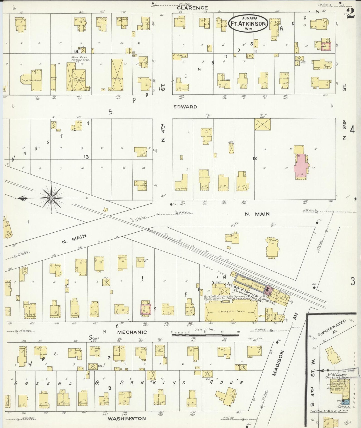 Sanborn Fire Insurance Map from Fort Atkinson, Jefferson County, Wisconsin (1909), Sheet #0002 - Historic Sanborn Fire Insurance Map Print, vintage old map wall art, antique decor, genealogy gift, Wisconsin Wisconsin map