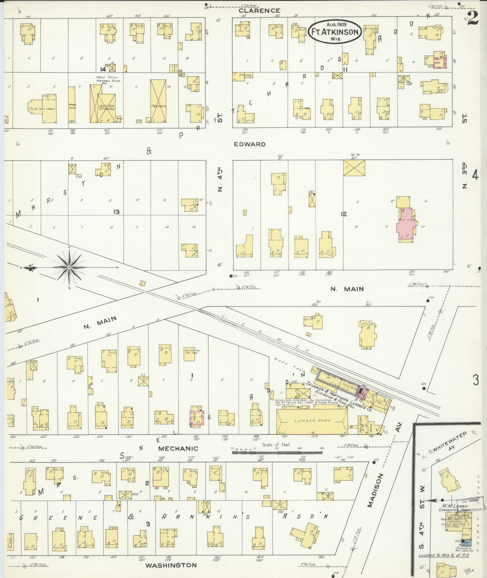 Sanborn Fire Insurance Map from Fort Atkinson, Jefferson County, Wisconsin (1909), Sheet #0002 - Historic Sanborn Fire Insurance Map Print, vintage old map wall art, antique decor, genealogy gift, Wisconsin Wisconsin map