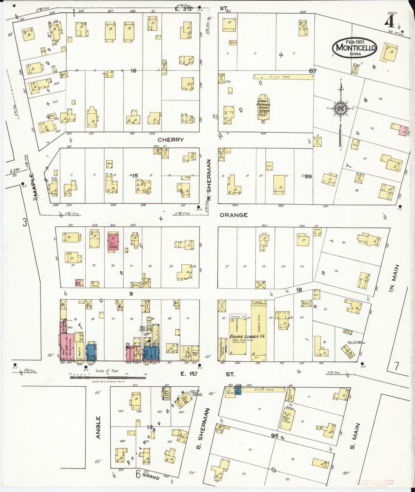 Sanborn Fire Insurance Map from Monticello, Jones County, Iowa (1921), Sheet #0004 - Historic Sanborn Fire Insurance Map Print