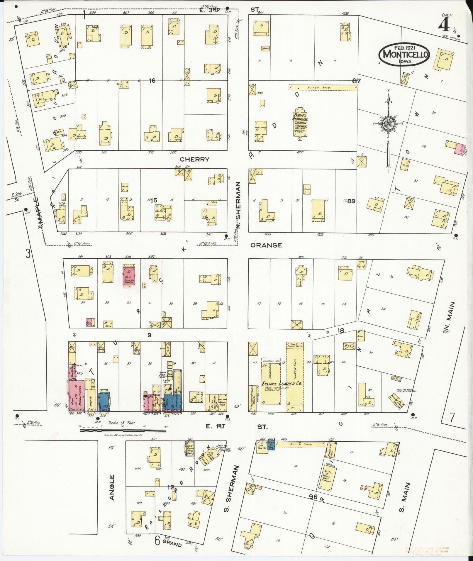 Sanborn Fire Insurance Map from Monticello, Jones County, Iowa (1921), Sheet #0004 - Historic Sanborn Fire Insurance Map Print