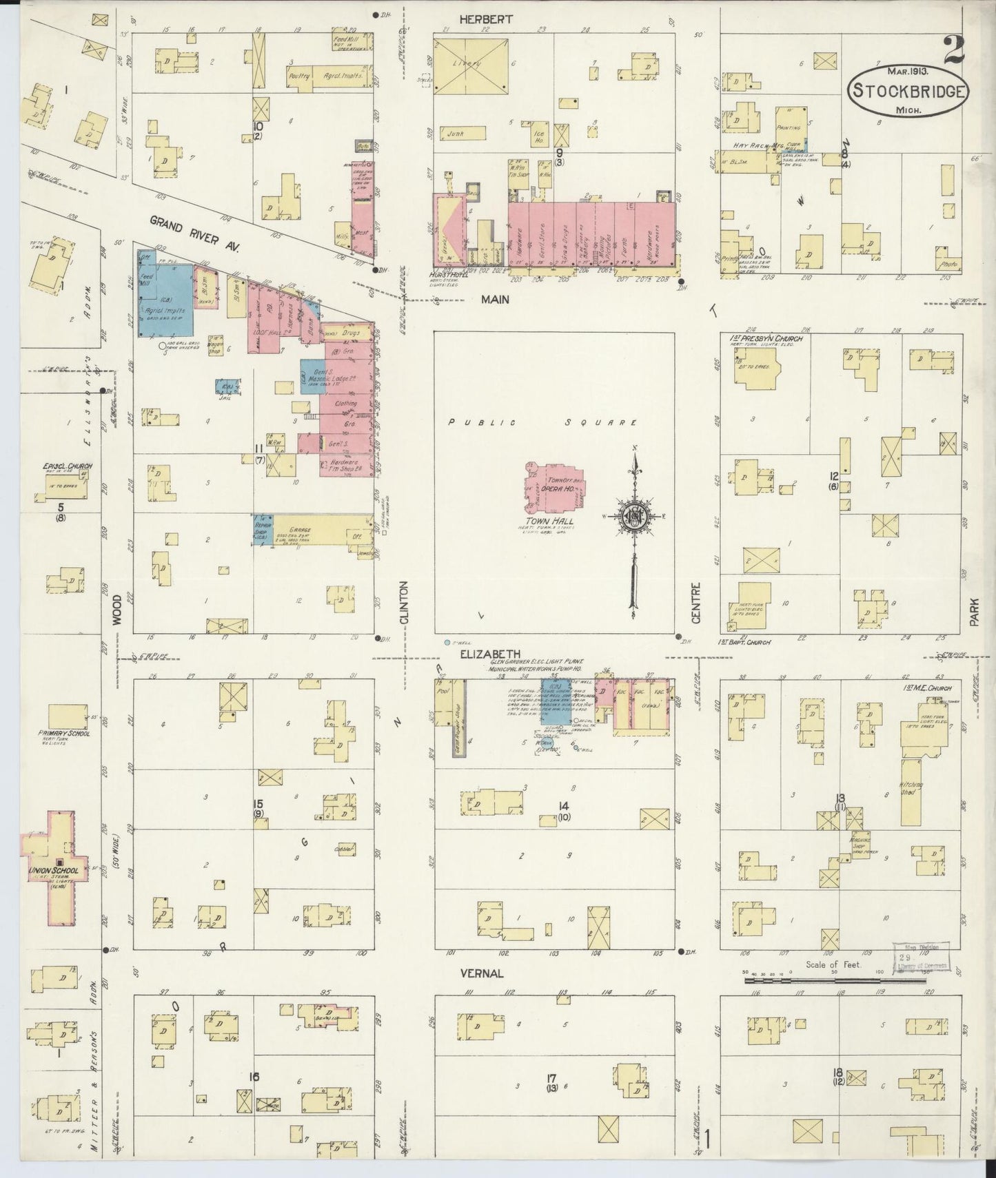 Sanborn Fire Insurance Map from Stockbridge, Ingham County, Michigan (1913), Sheet #0002 - Complete Map Set gallery image, historic Sanborn map, vintage wall art, Michigan Michigan