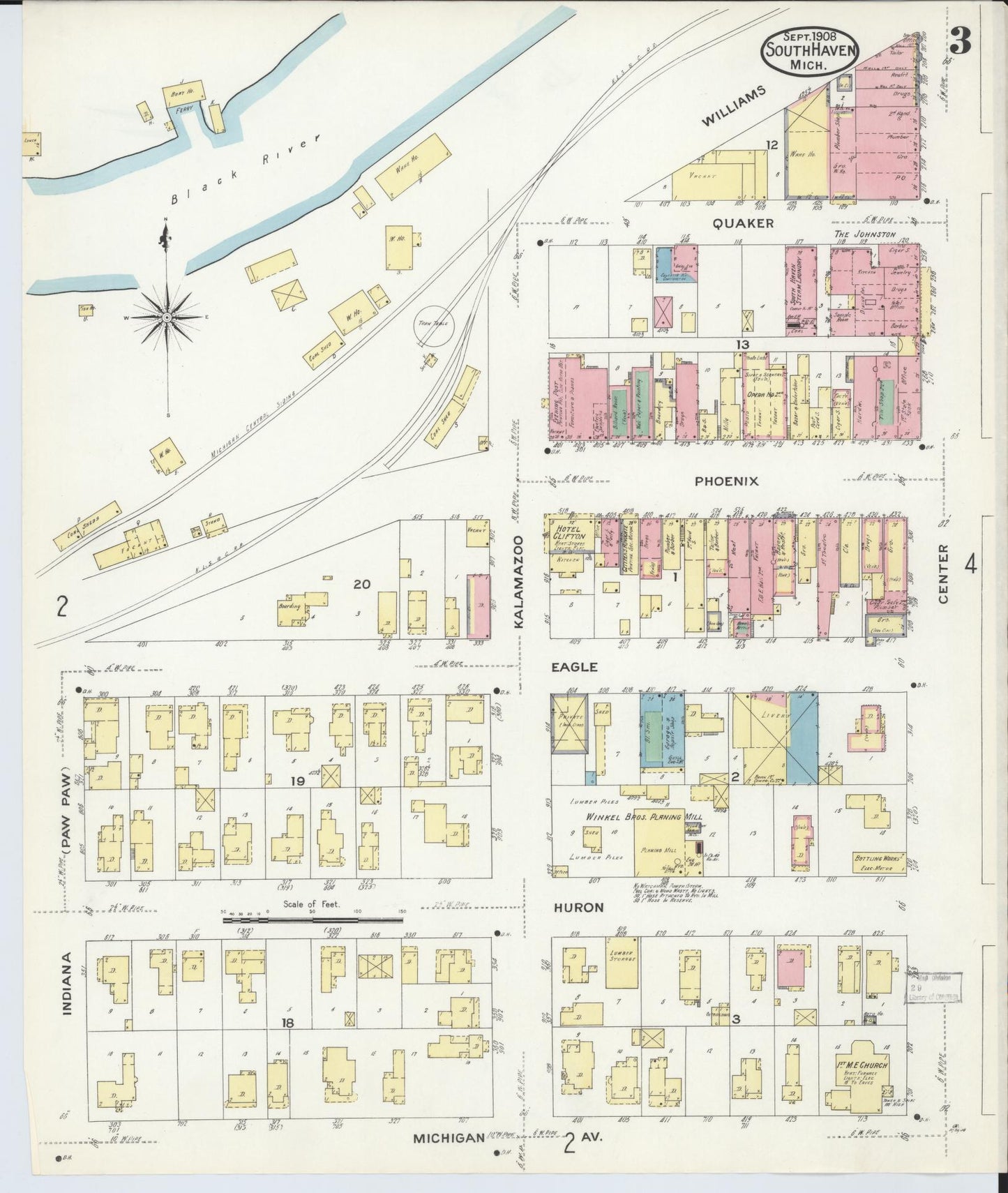 Sanborn Fire Insurance Map from South Haven, Van Buren County, Michigan (1908), Sheet #0003 - Complete Map Set gallery image, historic Sanborn map, vintage wall art, Michigan Michigan