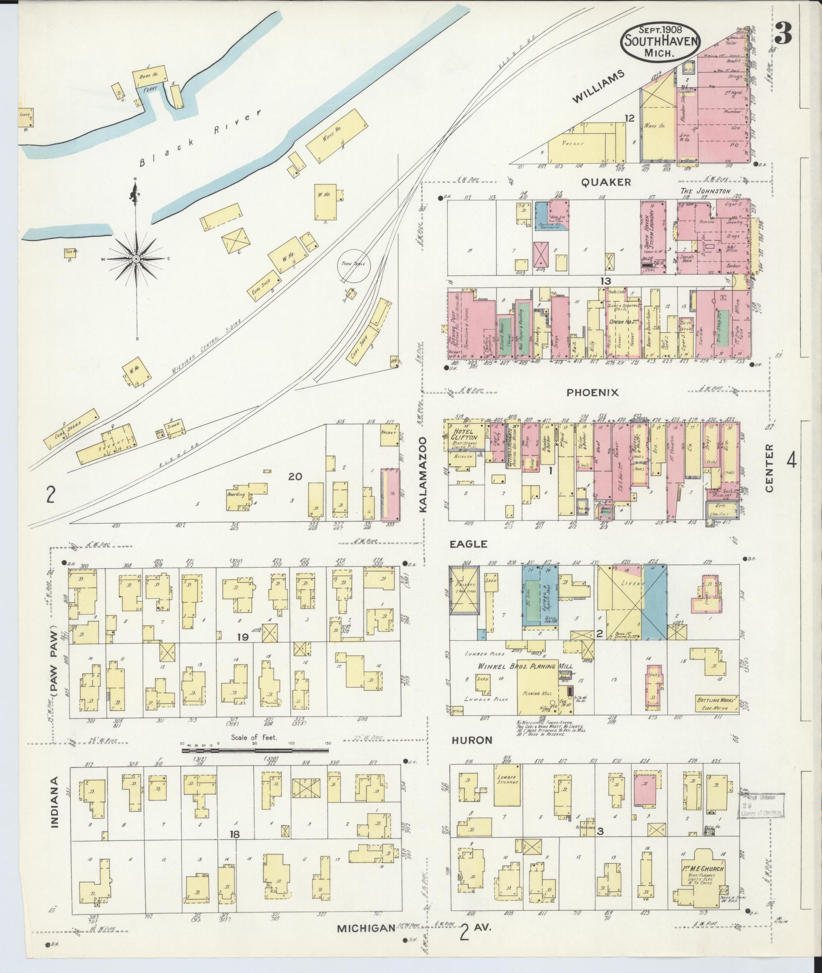 Sanborn Fire Insurance Map from South Haven, Van Buren County, Michigan (1908), Sheet #0003 - Complete Map Set gallery image, historic Sanborn map, vintage wall art, Michigan Michigan