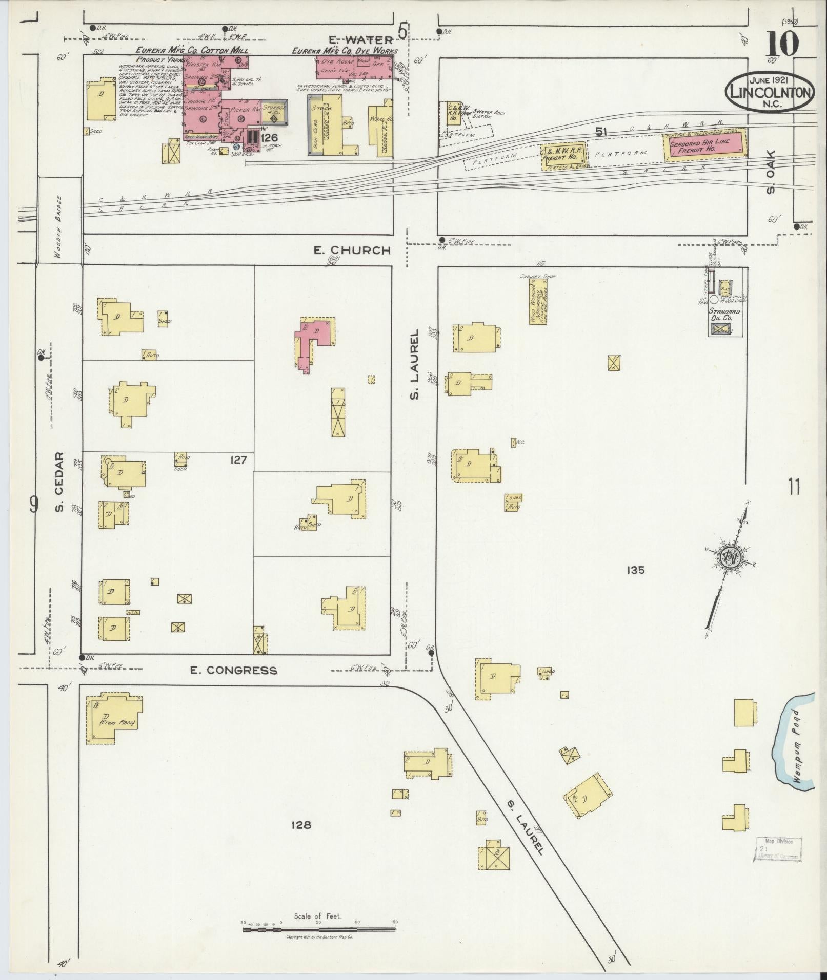 Sanborn Fire Insurance Map from Lincolnton, Lincoln County, North Carolina (1921), Sheet #0010 - Complete Map Set gallery image, historic Sanborn map, vintage wall art, North Carolina North Carolina