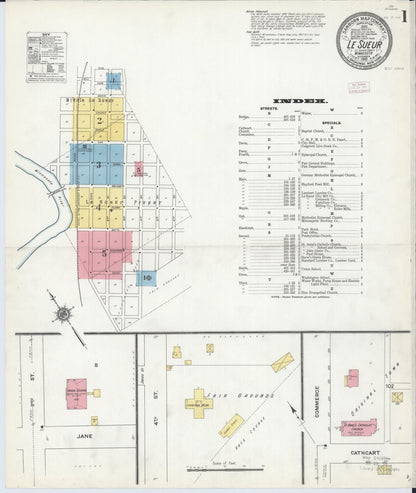 Sanborn Fire Insurance Map from Le Sueur, Le Sueur County, Minnesota (1910), Sheet #0001 - Historic Sanborn Fire Insurance Map Print, vintage old map wall art, antique decor, genealogy gift, Minnesota Minnesota map