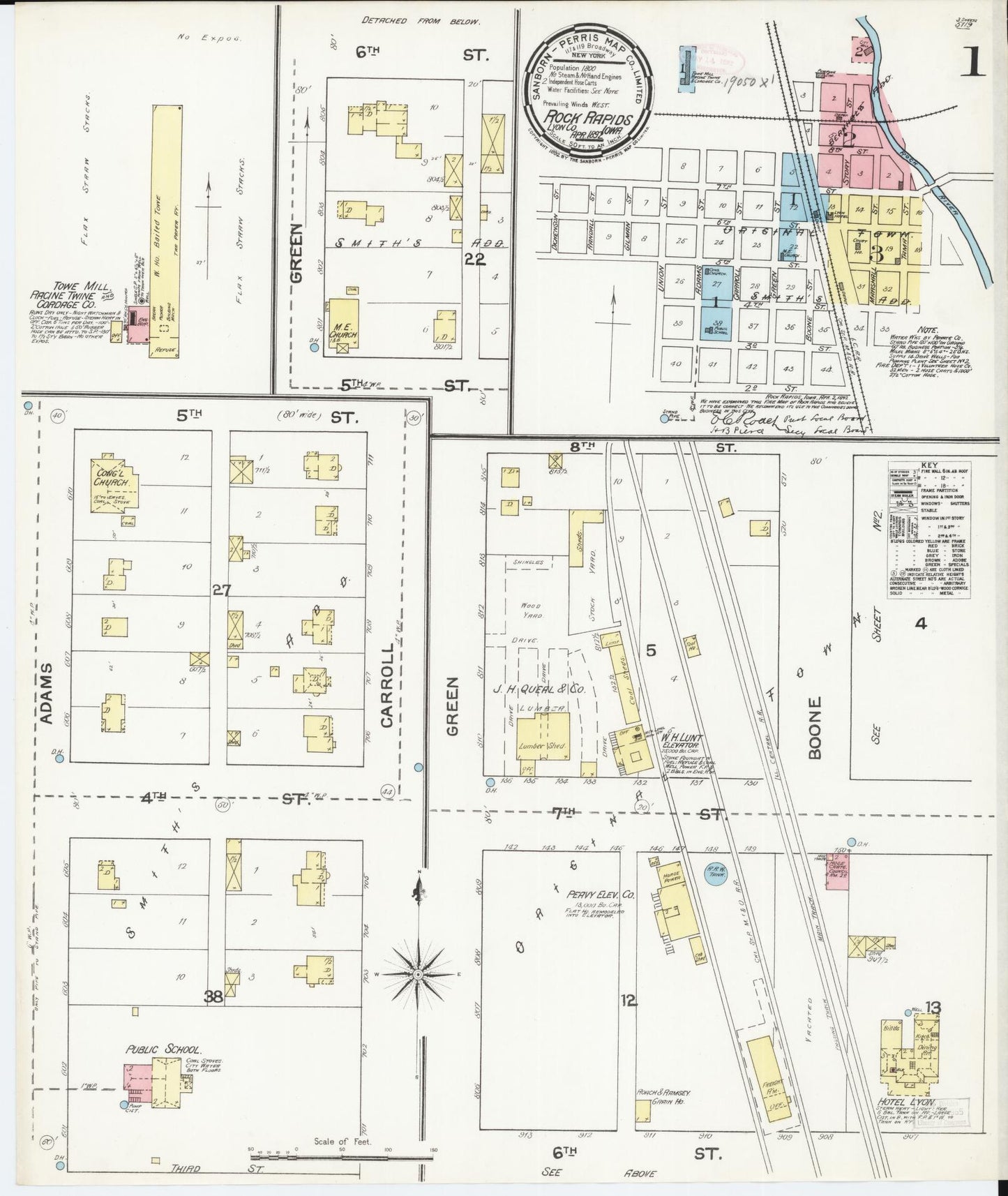 Sanborn Fire Insurance Map from Rock Rapids, Lyon County, Iowa (1892), Sheet #0001 - Historic Sanborn Fire Insurance Map Print