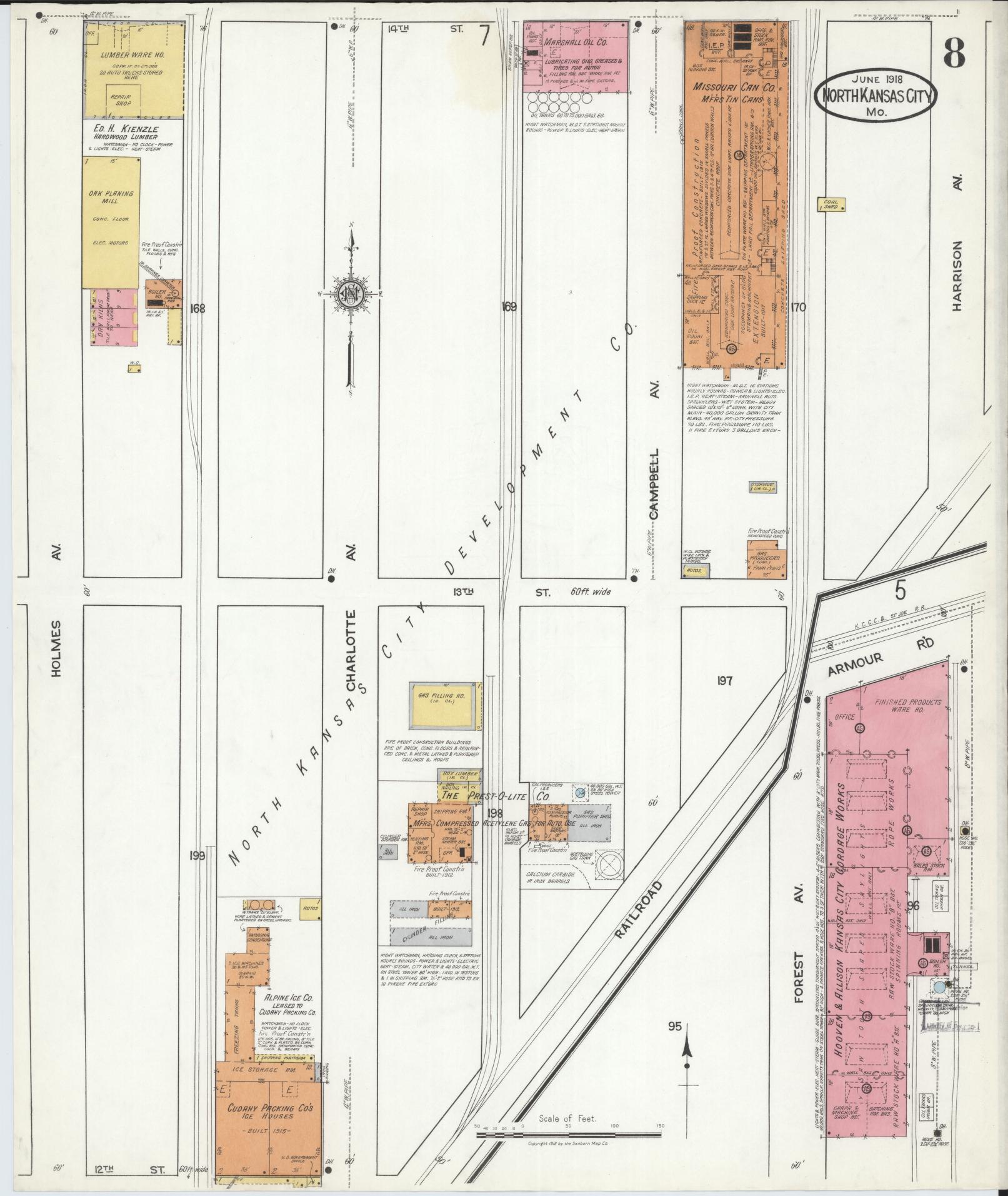 Sanborn Fire Insurance Map from North Kansas City, Clay County, Missouri (1918), Sheet #0008 - Complete Map Set gallery image, historic Sanborn map, vintage wall art, Missouri Missouri
