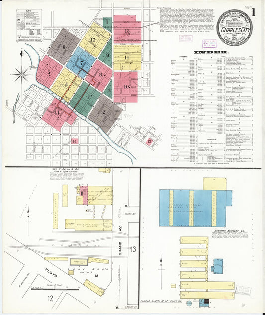 Sanborn Fire Insurance Map from Charles City, Floyd County, Iowa (1909), Sheet #0001 - Historic Sanborn Fire Insurance Map Print, vintage old map wall art