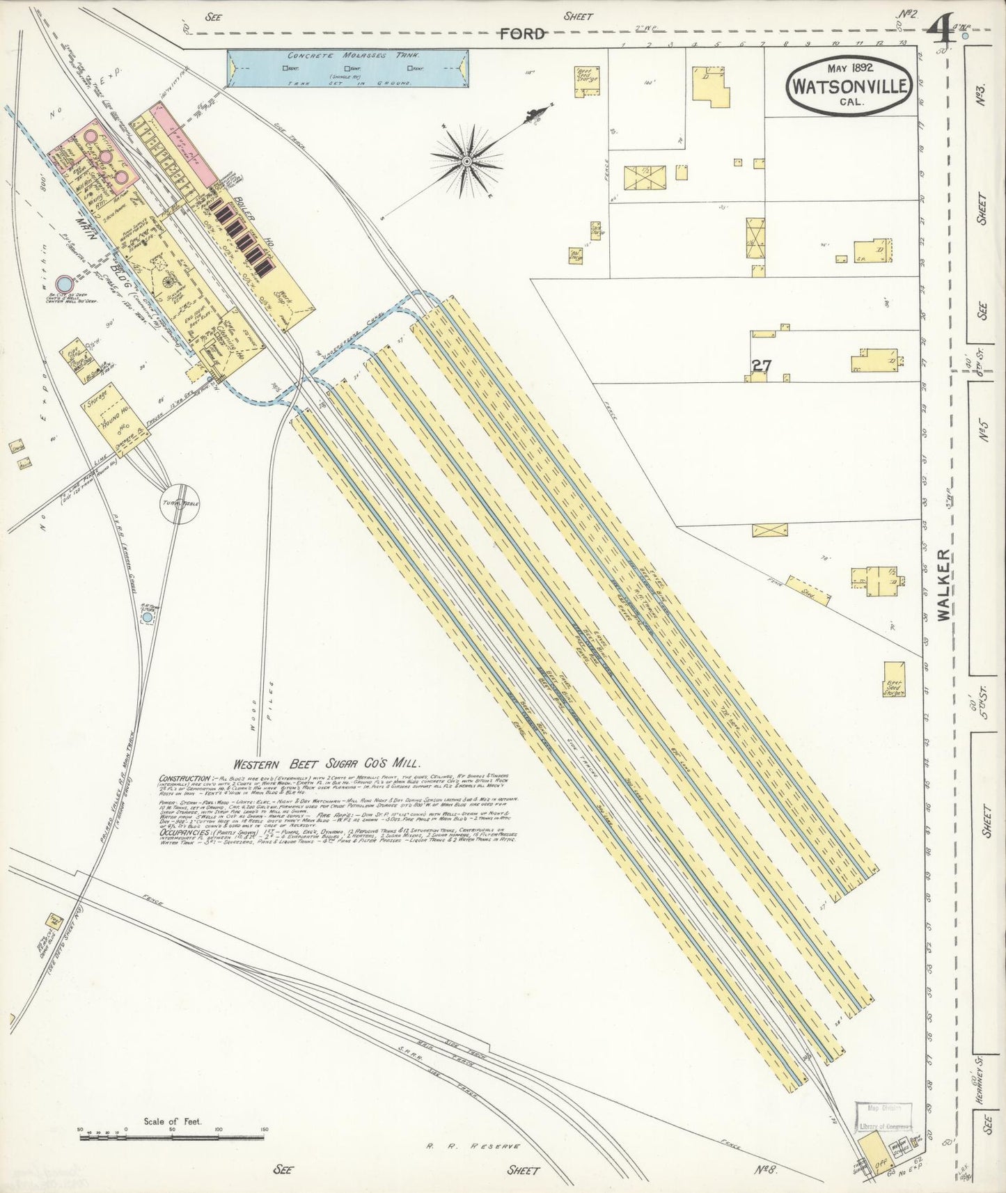 Sanborn Fire Insurance Map from Watsonville, Santa Cruz County, California (1892), Sheet #0004 - Complete Map Set gallery image, historic Sanborn map, vintage wall art, California California