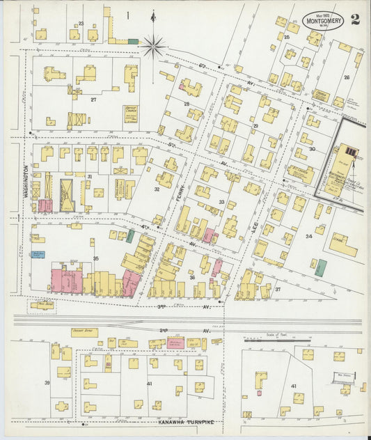 Sanborn Fire Insurance Map from Montgomery, Fayette County, West Virginia (1902), Sheet #0002 - Historic Sanborn Fire Insurance Map Print, vintage old map wall art, antique decor, genealogy gift, West Virginia West Virginia map