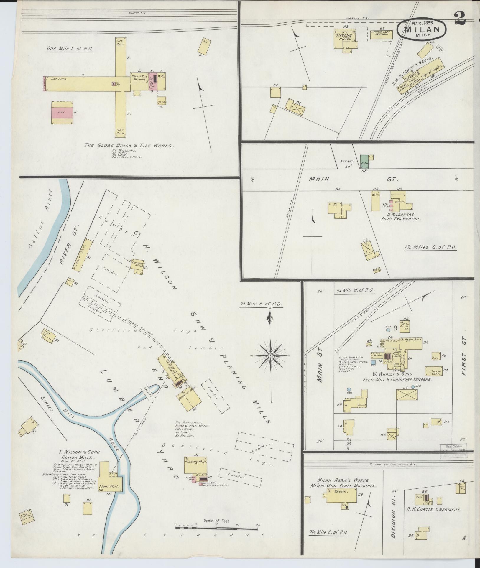 Sanborn Fire Insurance Map from Milan, Washtenaw And Monroe Counties, Michigan (1895), Sheet #0002 - Complete Map Set gallery image, historic Sanborn map, vintage wall art, Michigan Michigan