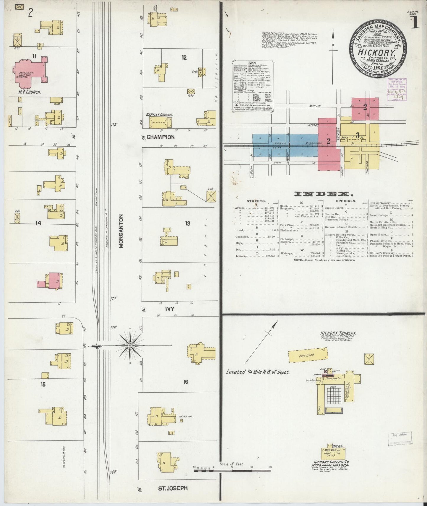 Sanborn Fire Insurance Map from Hickory, Catawba County, North Carolina (1902), Sheet #0001 - Complete Map Set gallery image, historic Sanborn map, vintage wall art, North Carolina North Carolina