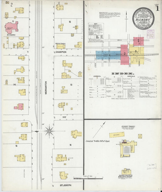 Sanborn Fire Insurance Map from Hickory, Catawba County, North Carolina (1902), Sheet #0001 - Complete Map Set gallery image, historic Sanborn map, vintage wall art, North Carolina North Carolina
