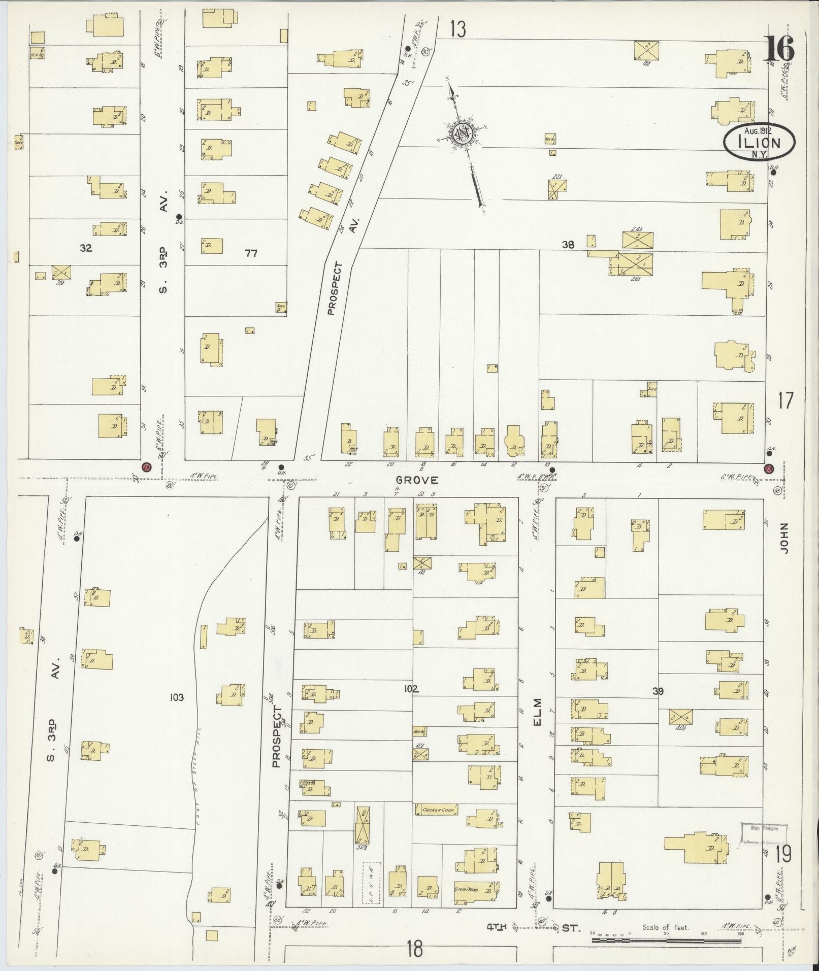Sanborn Fire Insurance Map from Ilion, Herkimer County, New York (1912), Sheet #0016 - Historic Sanborn Fire Insurance Map Print, vintage old map wall art, antique decor, genealogy gift, New York New York map