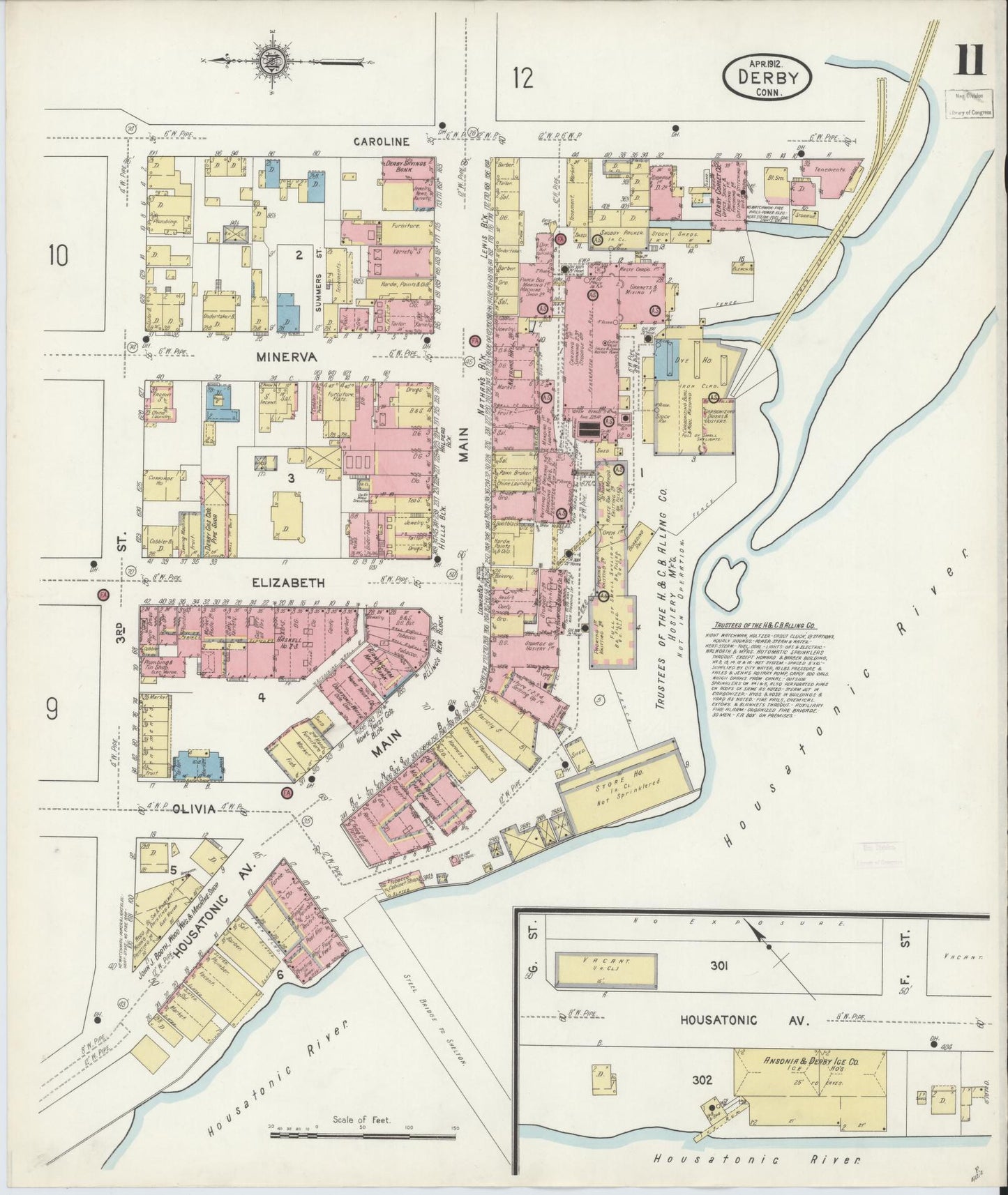 Sanborn Fire Insurance Map from Derby, New Haven County, Connecticut (1912), Sheet #0011 - Complete Map Set gallery image, historic Sanborn map, vintage wall art, Connecticut Connecticut