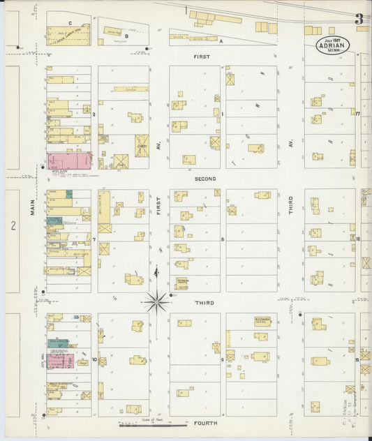 Sanborn Fire Insurance Map from Adrian, Nobles County, Minnesota (1907), Sheet #0003 - Historic Sanborn Fire Insurance Map Print, vintage old map wall art, antique decor, genealogy gift, Minnesota Minnesota map