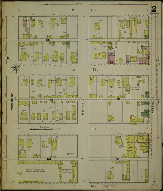 Sanborn Fire Insurance Map from Fresno, Fresno County, California (1888), Sheet #0002 - Historic Sanborn Fire Insurance Map Print, vintage old map wall art, antique decor, genealogy gift, California California map