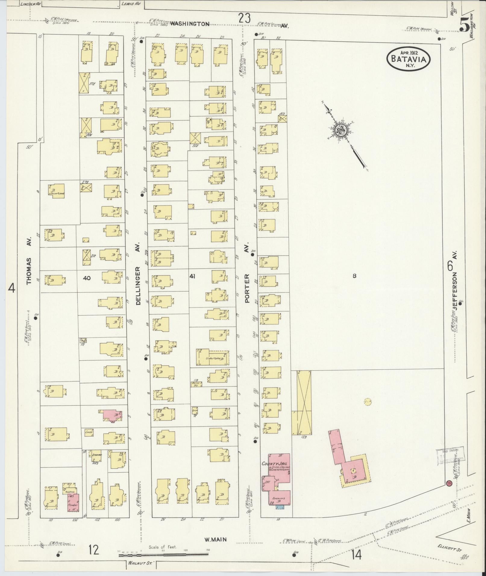 Sanborn Fire Insurance Map from Batavia, Genesee County, New York (1912), Sheet #0005 - Historic Sanborn Fire Insurance Map Print, vintage old map wall art, antique decor, genealogy gift, New York New York map