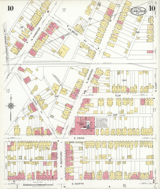 Sanborn Fire Insurance Map from Carlisle, Cumberland County, Pennsylvania (1923), Sheet #0010 - Historic Sanborn Fire Insurance Map Print, vintage old map wall art, antique decor, genealogy gift, Pennsylvania Pennsylvania map