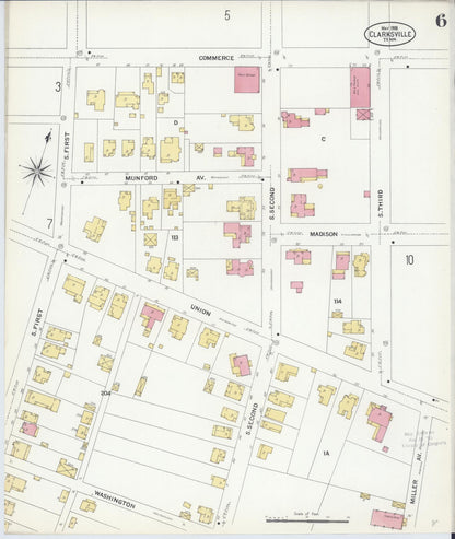Sanborn Fire Insurance Map from Clarksville, Montgomery County, Tennessee (1908), Sheet #0006 - Complete Map Set gallery image, historic Sanborn map, vintage wall art, Tennessee Tennessee