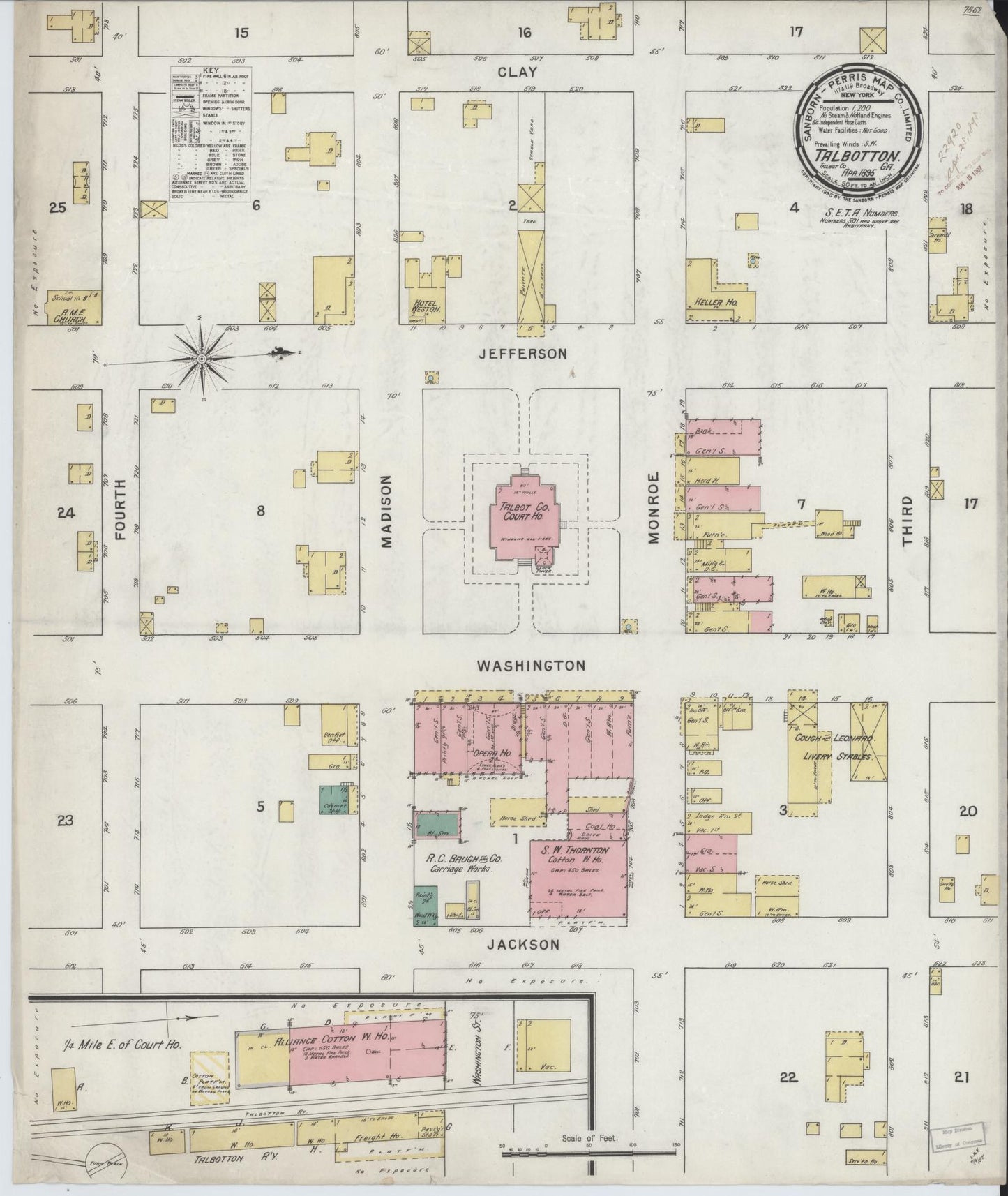 Sanborn Fire Insurance Map from Talbotton, Talbot County, Georgia (1895), Sheet #0001 - Historic Sanborn Fire Insurance Map Print, vintage old map wall art, antique decor, genealogy gift, Georgia Georgia map