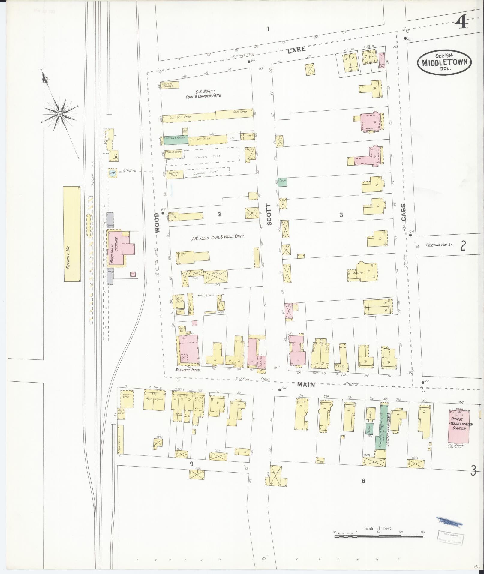 Sanborn Fire Insurance Map from Middletown, New Castle County, Delaware (1904), Sheet #0004 - Historic Sanborn Fire Insurance Map Print, vintage old map wall art, antique decor, genealogy gift, Delaware Delaware map