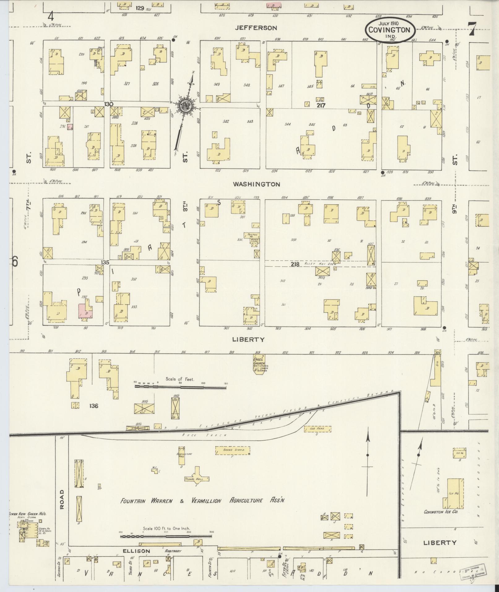 Sanborn Fire Insurance Map from Covington, Fountain County, Indiana (1910), Sheet #0007 - Complete Map Set gallery image, historic Sanborn map, vintage wall art, Indiana Indiana