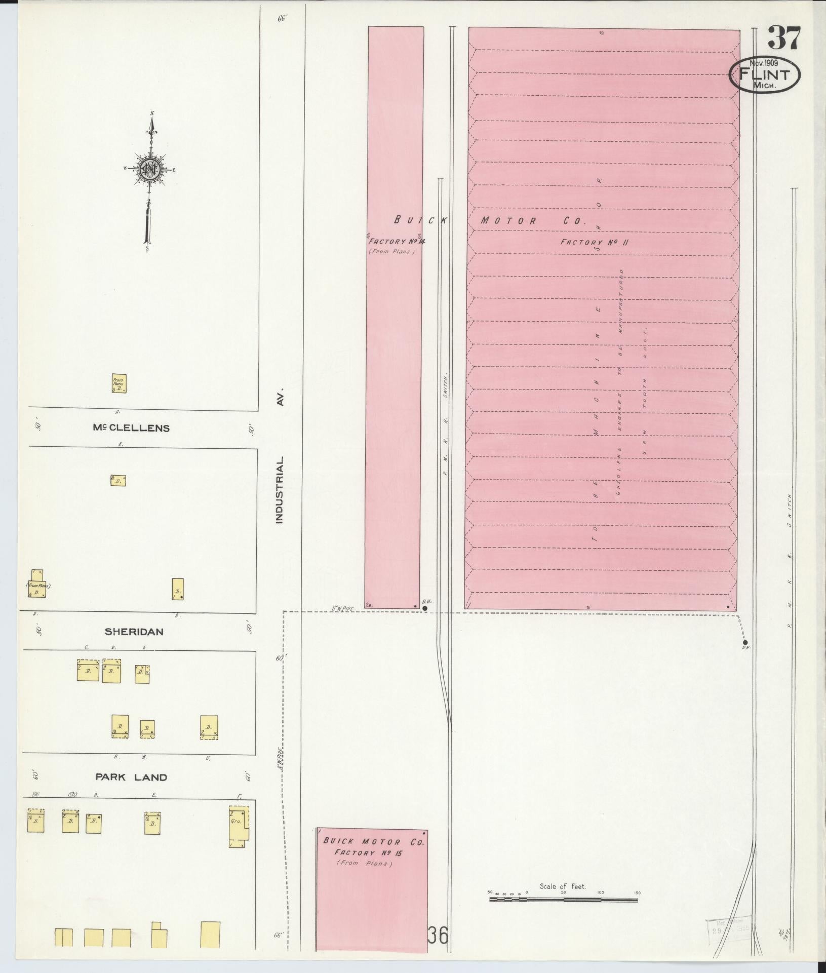 Sanborn Fire Insurance Map from Flint, Genesee County, Michigan (1909), Sheet #0037 - Complete Map Set gallery image, historic Sanborn map, vintage wall art, Michigan Michigan