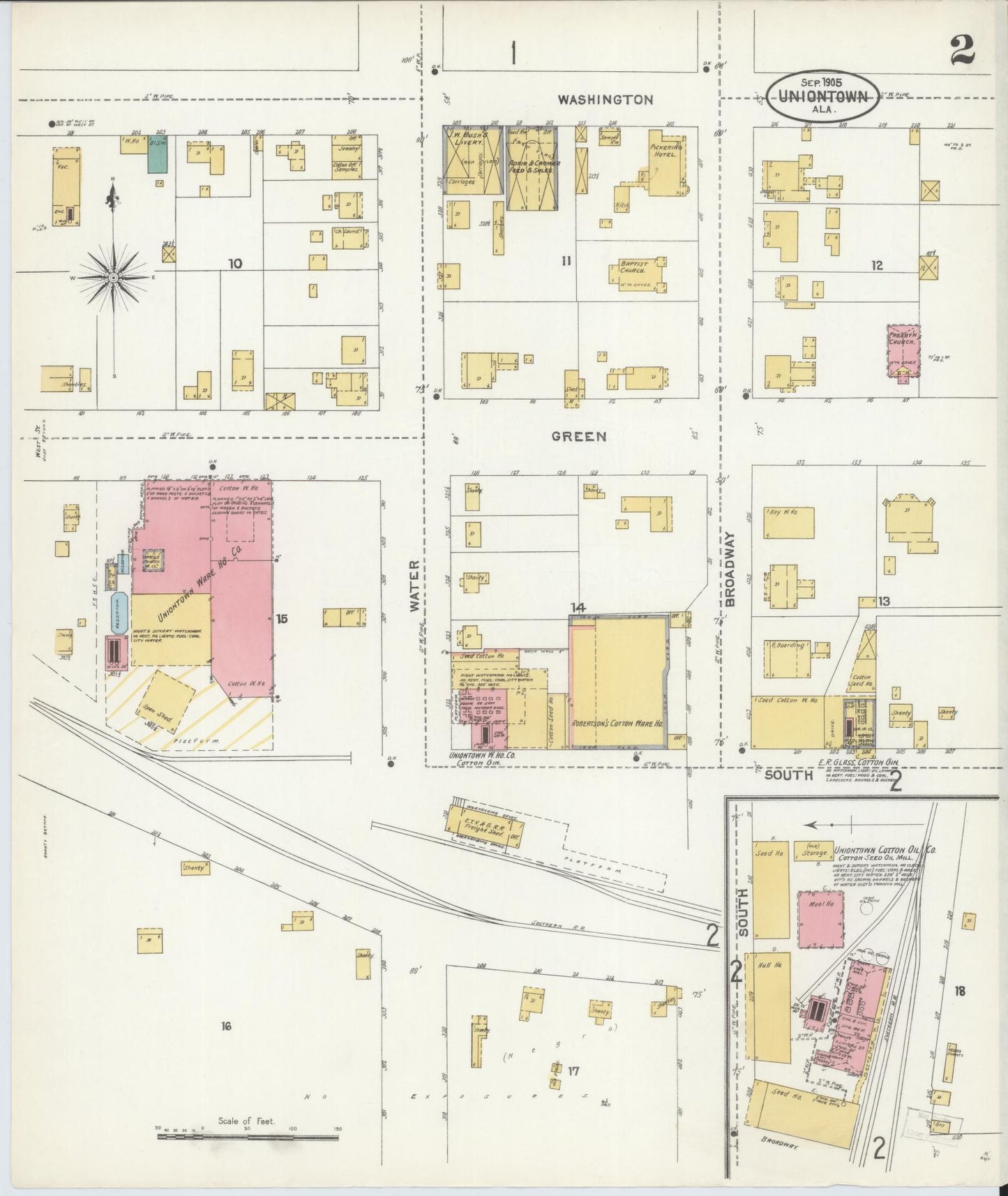 Sanborn Fire Insurance Map from Uniontown, Perry County, Alabama (1905), Sheet #0002 - Complete Map Set gallery image, historic Sanborn map, vintage wall art, Alabama Alabama