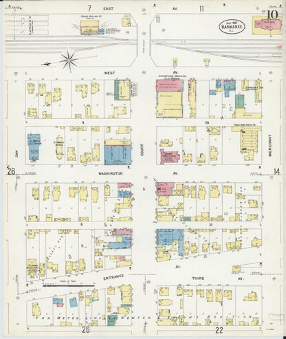 Sanborn Fire Insurance Map from Kankakee, Kankakee County, Illinois (1907), Sheet #0010 - Historic Sanborn Fire Insurance Map Print, vintage old map wall art, antique decor, genealogy gift, Illinois Illinois map