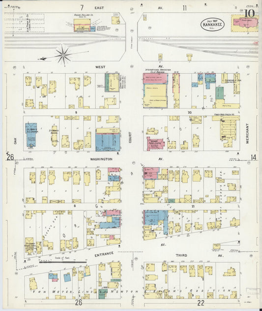Sanborn Fire Insurance Map from Kankakee, Kankakee County, Illinois (1907), Sheet #0010 - Historic Sanborn Fire Insurance Map Print, vintage old map wall art, antique decor, genealogy gift, Illinois Illinois map