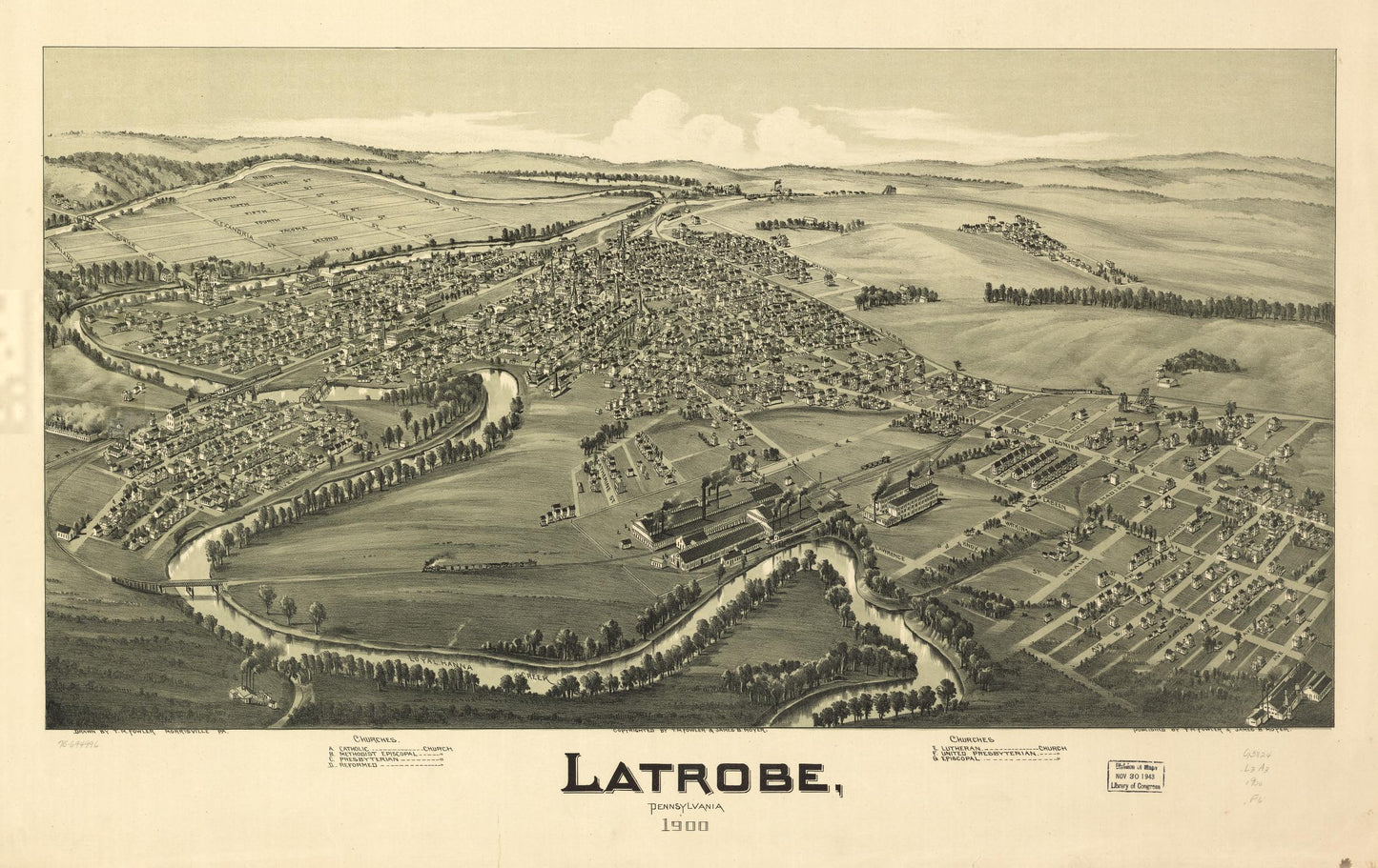 Latrobe, Pennsylvania 1900. (1900) – Historic Bird’s-Eye View Panorama Print