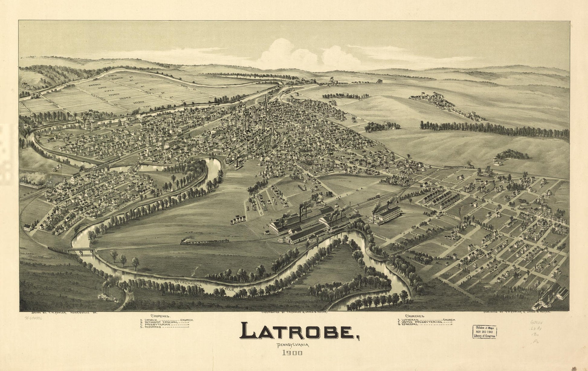 Latrobe, Pennsylvania 1900. (1900) – Historic Bird’s-Eye View Panorama Print